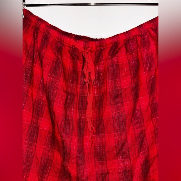 Victoria Secret Metallic Red Plaid Flannel PJ 2PC Pajama Set Women‎ L Lounging - Picture 13 of 15
